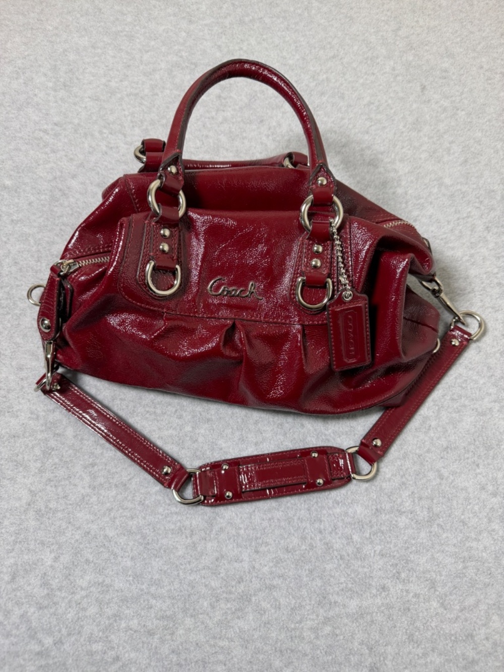 Coach Ashley Patent Leather Crimson Red Satchel Shoulder Bag F15455 Y2K